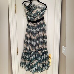 KATIE One Shoulder Dress with Green and Black Floral Design